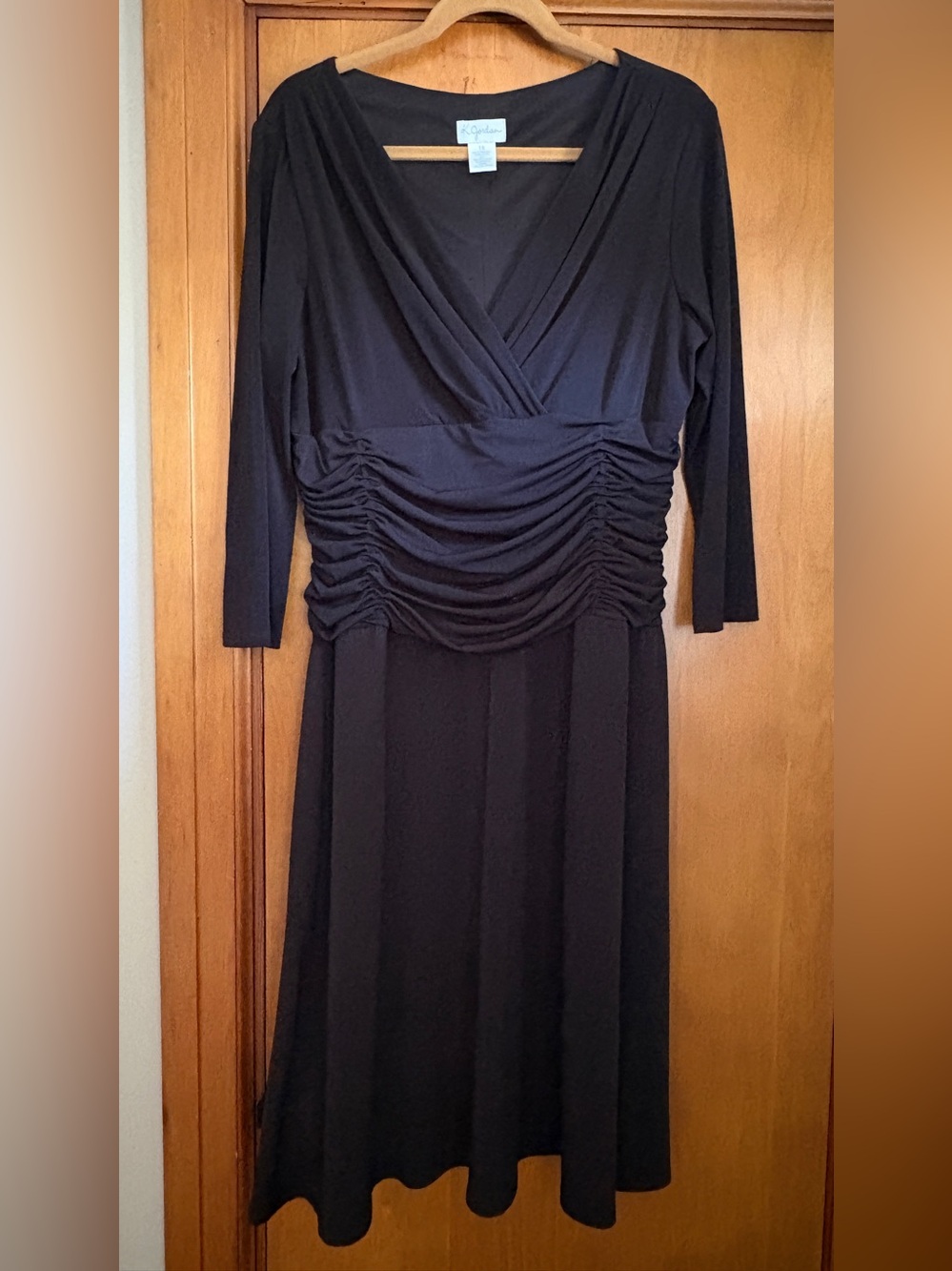K Jordan Black V-Neck Long Sleeve Ruched Waist Dress